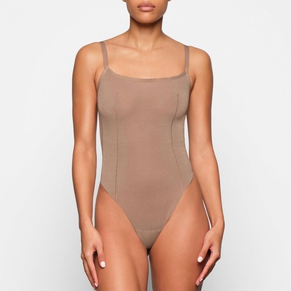 SKIMS Sheer Sculpt Low Back Thong Bodysuit in Sienna
